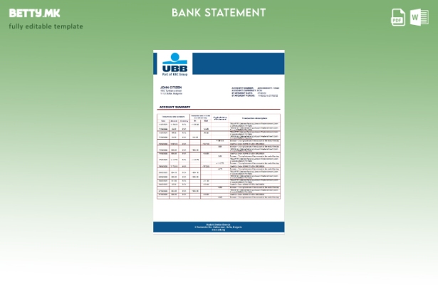 модерен стил Бугарија УББ банкарски доказ за шаблон за зборови за изјава за адре